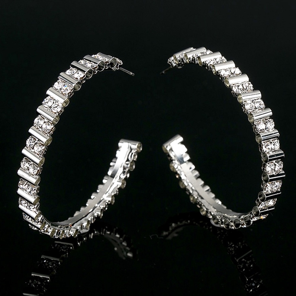 Silver & Crystal Stud Hoop Earrings - Picture 5 of 7